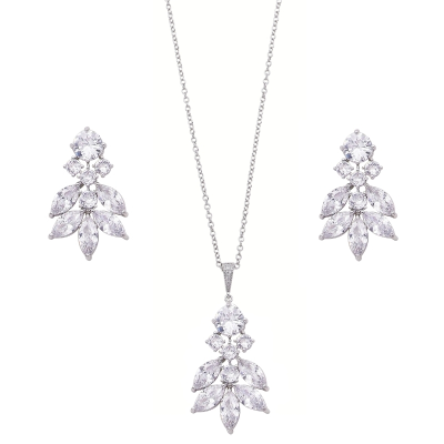 CUBIC ZIRCONIA COLLECTION - DAINTY DIVA NECKLACE SET - CZER232 SILVER 