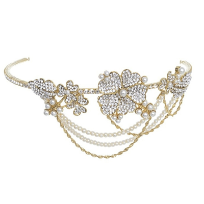 ELITE COLLECTION - Bejewelled Statement Piece Brow Band HP176 GOLD 