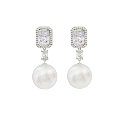 CUBIC ZIRCONIA COLLECTION - STARLET GLAM EARRINGS - CZER785 SILVER 