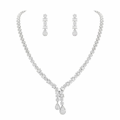CUBIC ZIRCONIA COLLECTION - LUXE STARLET DROP NECKLACE SET - CZNK233