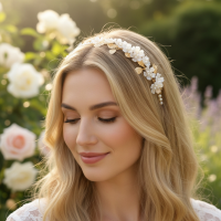 ATHENA COLLECTION - DAINTY PEARL HEADBAND - AHB243 GOLD
