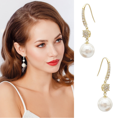 CUBIC ZIRCONIA COLLECTION - BEJEWELLED PEARL EARRINGS - CZER781 GOLD