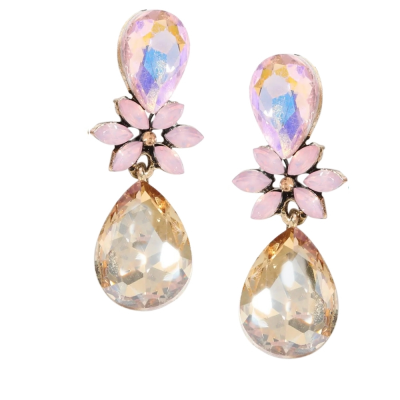 CUBIC ZIRCONIA COLLECTION - CRYSTAL DROP  EARRINGS - CZER793 CHAMPAGNE 
