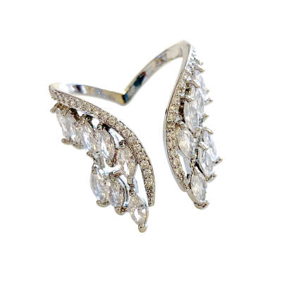 CUBIC ZIRCONIA COLLECTION - ANGEL WINGS ADJUSTABLE RING - SILVER R10