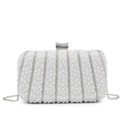 ATHENA COLLECTION - CHIC PEARL CLUTCH BAG - SILVER