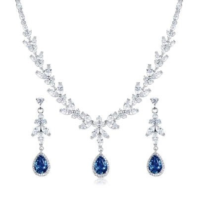 CUBIC ZIRCONIA COLLECTION - CRYSTAL SHIMMER NECKLACE - CZNK222 BLUE 