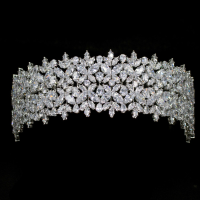 CUBIC ZIRCONIA COLLECTION - BEJEWELLED DECO HEADPIECE - SILVER - AHB49