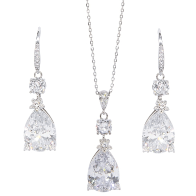 CUBIC ZIRCONIA COLLECTION - DAZZLING STARLET NECKLACE SET - CZNK229 SILVER