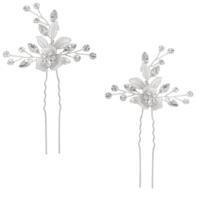 ATHENA COLLECTION - FLORAL ROMANCE HAIR PINS- PIN52 SILVER (PAIR)