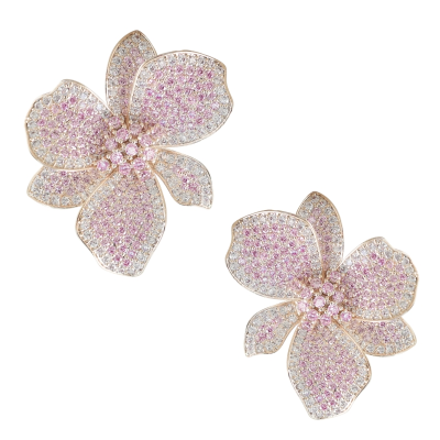 CUBIC ZIRCONIA COLLECTION - HOLLYWOOD ORCHID STATEMENT EARRINGS - CZER795 PINK 