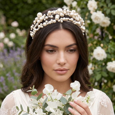ATHENA COLLECTION - EXQUISITE PEARL HEADBAND - SILVER AHB199