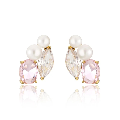 CUBIC ZIRCONIA COLLECTION - DAINTY PINK SPARKLE EARRINGS - CZER784 GOLD 