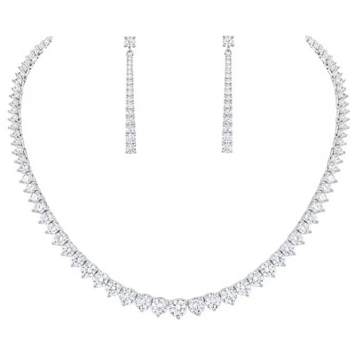 CUBIC ZIRCONIA COLLECTION - CHIC ELEGANCE NECKLACE SET - CZNK235 SILVER 
