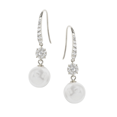 CUBIC ZIRCONIA COLLECTION - BEJEWELLED PEARL EARRINGS - CZER781 SILVER