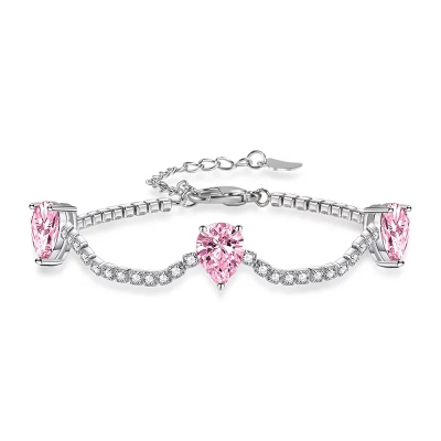 CUBIC ZIRCONIA COLLECTION - SHIMMER BRACELET 925 STERLING SILVER - CZBR141 PINK