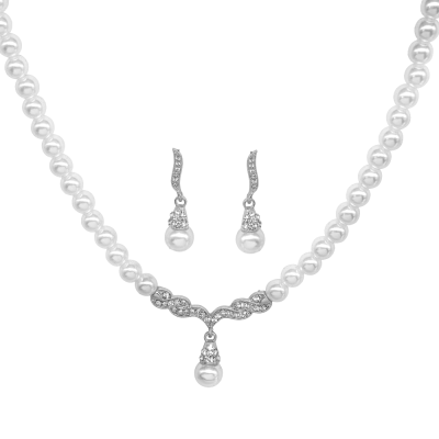 ATHENA COLLECTION - VINTAGE INSPIRED PEARL NECKLACE SET - NK134 SILVER