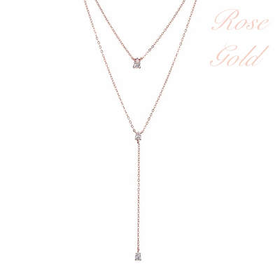 CUBIC ZIRCONIA COLLECTION - CHIC LAYERED NECKLACE - CZNK207 ROSE GOLD