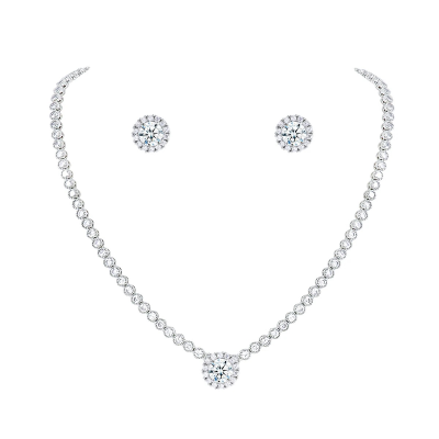 CUBIC ZIRCONIA COLLECTION - CLASSIC CRYSTAL NECKLACE SET - CZNK236 SILVER  