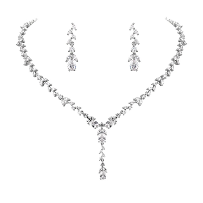 CUBIC ZIRCONIA COLLECTION - SIMULATED DIAMOND DROP NECKLACE SET - CZNK223 SILVER 