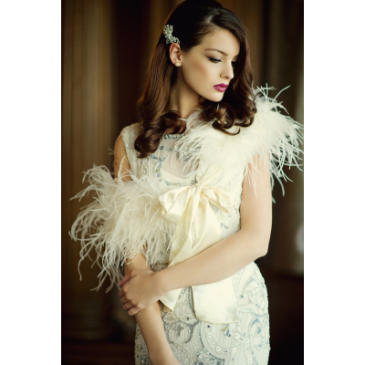 Ostrich Feather Stole - IVORY SASSB-SG4
