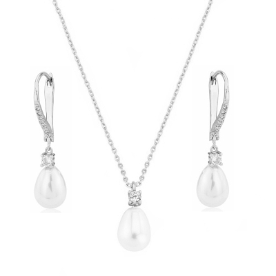 CUBIC ZIRCONIA COLLECTION - EXQUISITE FRESHWATER PEARL SET - CZNK219 SILVER