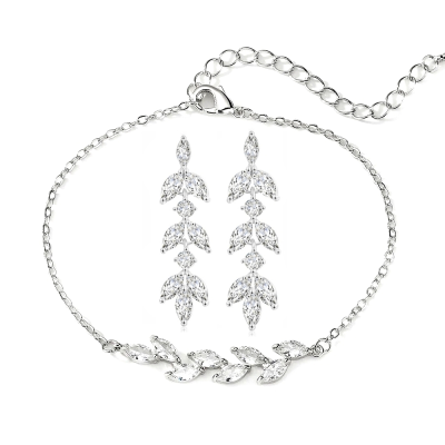 CUBIC ZIRCONIA COLLECTION - DAINTY DROP EARRINGS SET - SILVER 