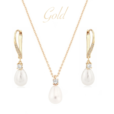CUBIC ZIRCONIA COLLECTION - EXQUISITE FRESHWATER PEARL SET - CZNK219 GOLD 