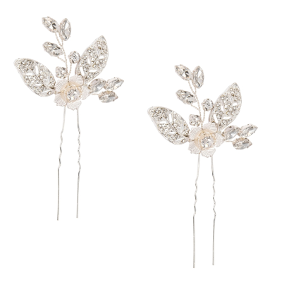 ATHENA COLLECTION - PRETTY CHIC HAIR PINS - SILVER (PAIR) PIN 50 