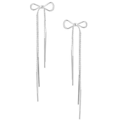 ATHENA COLLECTION - SILVER BOW CHANDELIER EARRINGS -CZER791 SILVER 