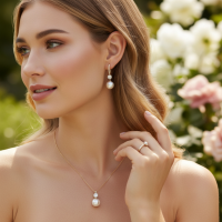 CUBIC ZIRCONIA COLLECTION - BEJEWELLED PEARL NECK SET -CZNK287 GOLD