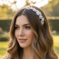 ATHENA COLLECTION - DAINTY PEARL HEADBAND - AHB243 SILVER 