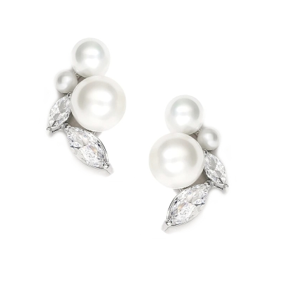 CUBIC ZIRCONIA COLLECTION - PEARL GEM EARRINGS - CZER788 SILVER 