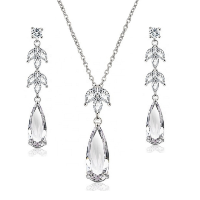 CUBIC ZIRCONIA COLLECTION - GLAM STARLET NECKLACE SET - CZNK224 (SILVER)