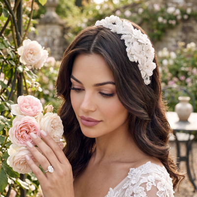 ATHENA COLLECTION - DAINTY FLOWER HEADBAND - AHB210 -SILVER 