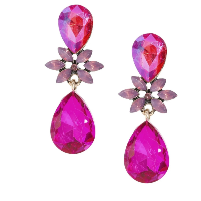 CUBIC ZIRCONIA COLLECTION - CRYSTAL DROP EARRINGS - CZER793 HOT PINK