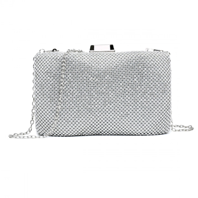 ATHENA COLLECTION - DAZZLING CRYSTAL CLUTCH BAG -SILVER