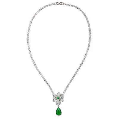 CUBIC ZIRCONIA COLLECTION - VINTAGE INSPIRED NECKLACE SET - CZNK246 EMERALD 
