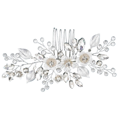 ATHENA COLLECTION - FLORAL BLOOM HAIR COMB - HC283 SILVER 