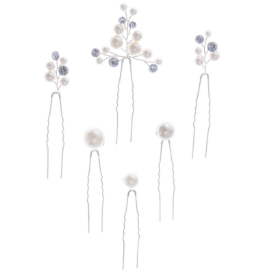 ATHENA COLLECTION - PEARL CLUSTER HAIR PINS - PIN76 SILVER