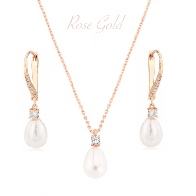 CUBIC ZIRCONIA COLLECTION - EXQUISITE FRESHWATER PEARL SET - CZNK219 ROSE GOLD 