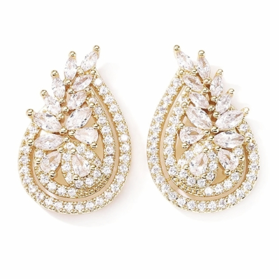 CUBIC ZIRCONIA COLLECTION - VINTAGE CHIC EARRINGS - CZER787 GOLD