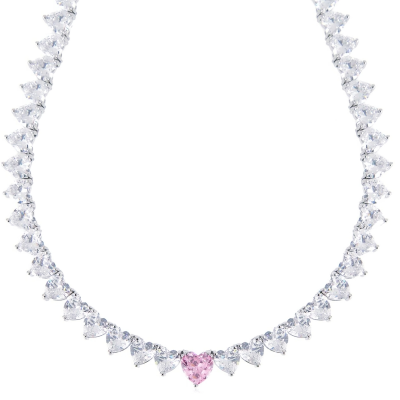 CUBIC ZIRCONIA COLLECTION - LUXE HEART NECKLACE - CZNK238 BLUSH PINK 