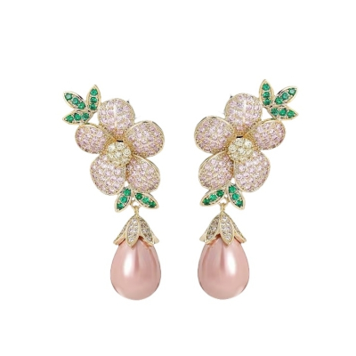 CUBIC ZIRCONIA COLLECTION - GLAM STARLET EARRINGS - CZER932 PINK 