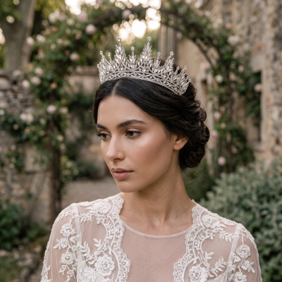 ATHENA COLLECTION - GLITZY GLAM CROWN - AHB214 SILVER  