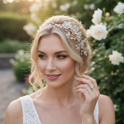 ATHENA COLLECTION - ENCHANTED FLORAL HEADBAND - GOLD AHB237 