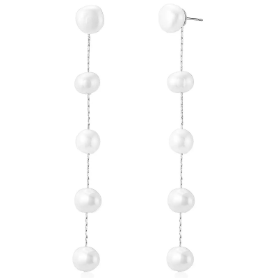 ATHENA COLLECTION - FRESHWATER PEARL DROP EARRINGS - CZER783 SILVER