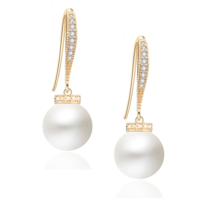 CUBIC ZIRCONIA COLLECTION - ELEGANCE PEARL DROP EARRINGS - CZER717 GOLD 