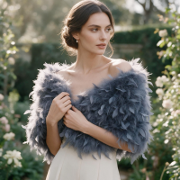 ATHENA COLLECTION - VINTAGE INSPIRED FEATHER STOLE - GREY