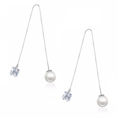 CUBIC ZIRCONIA COLLECTION - LAYERED PEARL DROP EARRINGS - CZER772 SILVER 