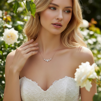 CUBIC ZIRCONIA COLLECTION - VINTAGE INSPIRED FLOWER NECKLACE - CZNK267